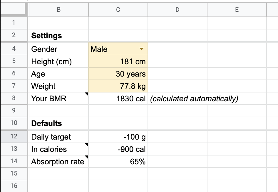 Google Sheet with Settings